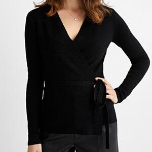Black Knit Wrap Belted Sweater by Contemporaine Simons Size Large
